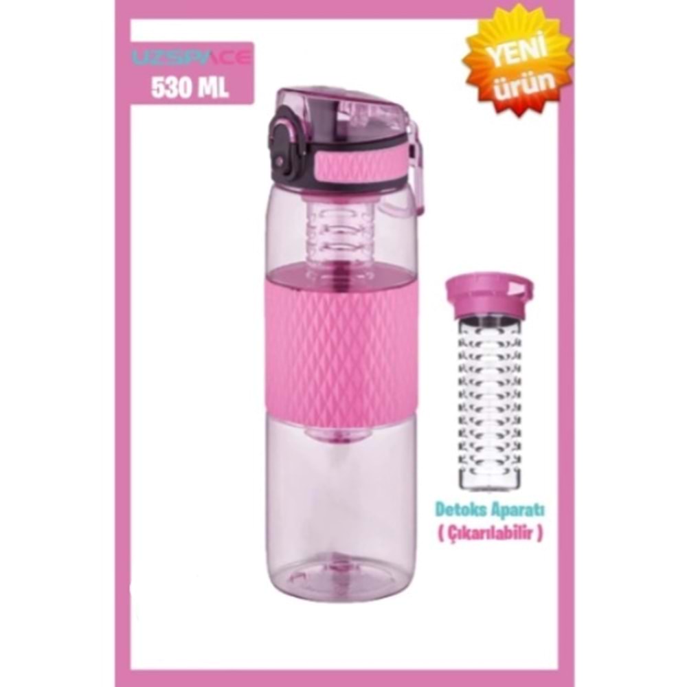 Uzspace 530ML Detoks Aparatlı Silikon Gövde Tritan Su Matarası Pink