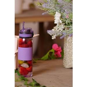 Uzspace 530ML Detoks Aparatlı Silikon Gövde Tritan Su Matarası Glow Pink