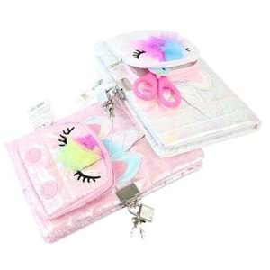 Kilitli Hatıra Defteri Çantalı Çizgili Defter Pembe-Beyaz